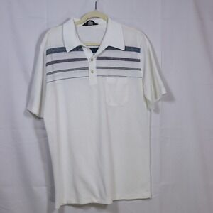 Jantzen Polo Shirt Mens XL White Vintage Striped Short Sleeve Knit Pocket Tee